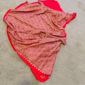 Beautiful Red & Gold Embroidered Woman's Sari Shawl Scarf Stole Soft Wrap 29x80